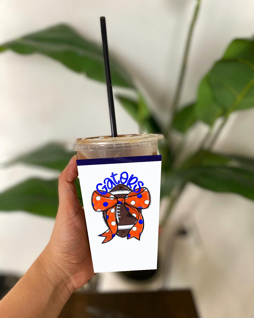 Coquette Bow Coffee Koozie, Iced Coffee Sleeve, Florida Gators, Blue and Orange, Bow, Coquette Bow, Football