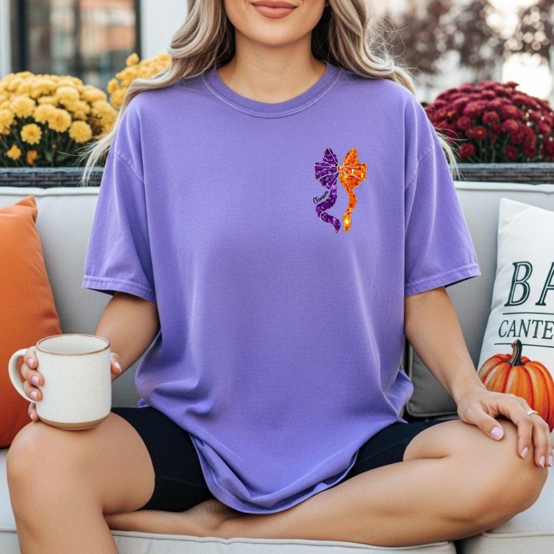 Clemson Tigers Ribbon Coquette Glitter Shirts | Game Day-Sports | Clemson| Coquette| Sweatshirt| Shirt| Glitter Print| Clemson | ShortSleeve