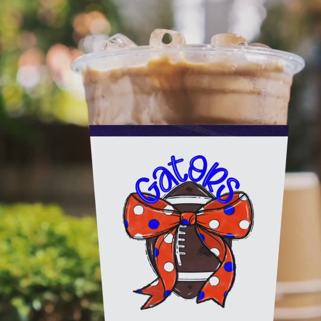 Coquette Bow Coffee Koozie, Iced Coffee Sleeve, Florida Gators, Blue and Orange,  Bow, Coquette Bow, Football